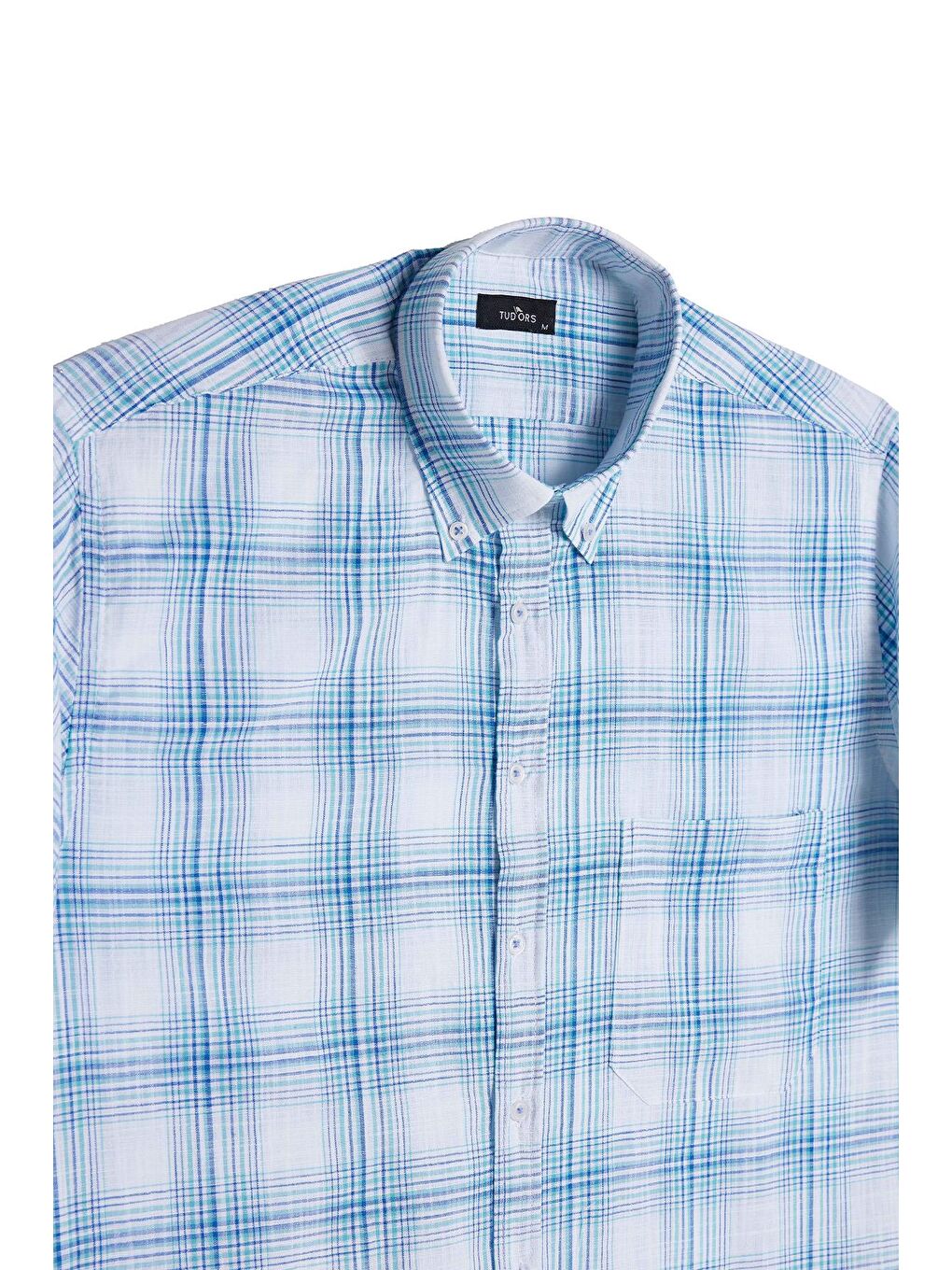 Karışık Erkek Regular Fit Klasik Kesim %100 Pamuk Keten Doku Cepli Kareli Kısa Kollu Düğmeli Yaka Gömlek-1