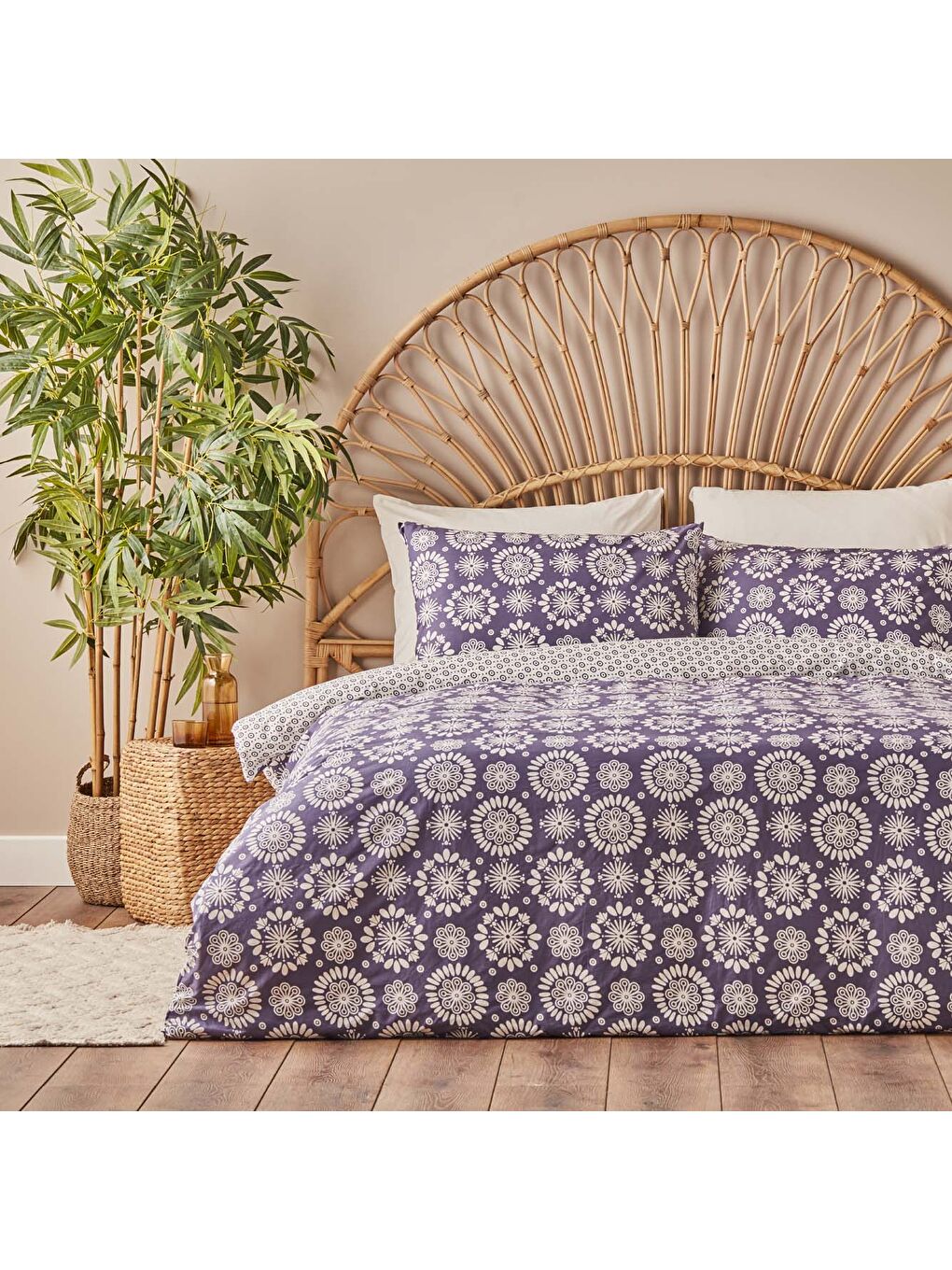 %100 Pamuk Ranforce Misa King Size Nevresim Seti Mor (260x240 cm)