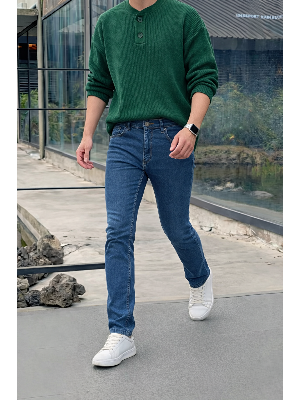 Erkek Yüksek Bel Dar Premium Lacivert Jean Pantolon-2