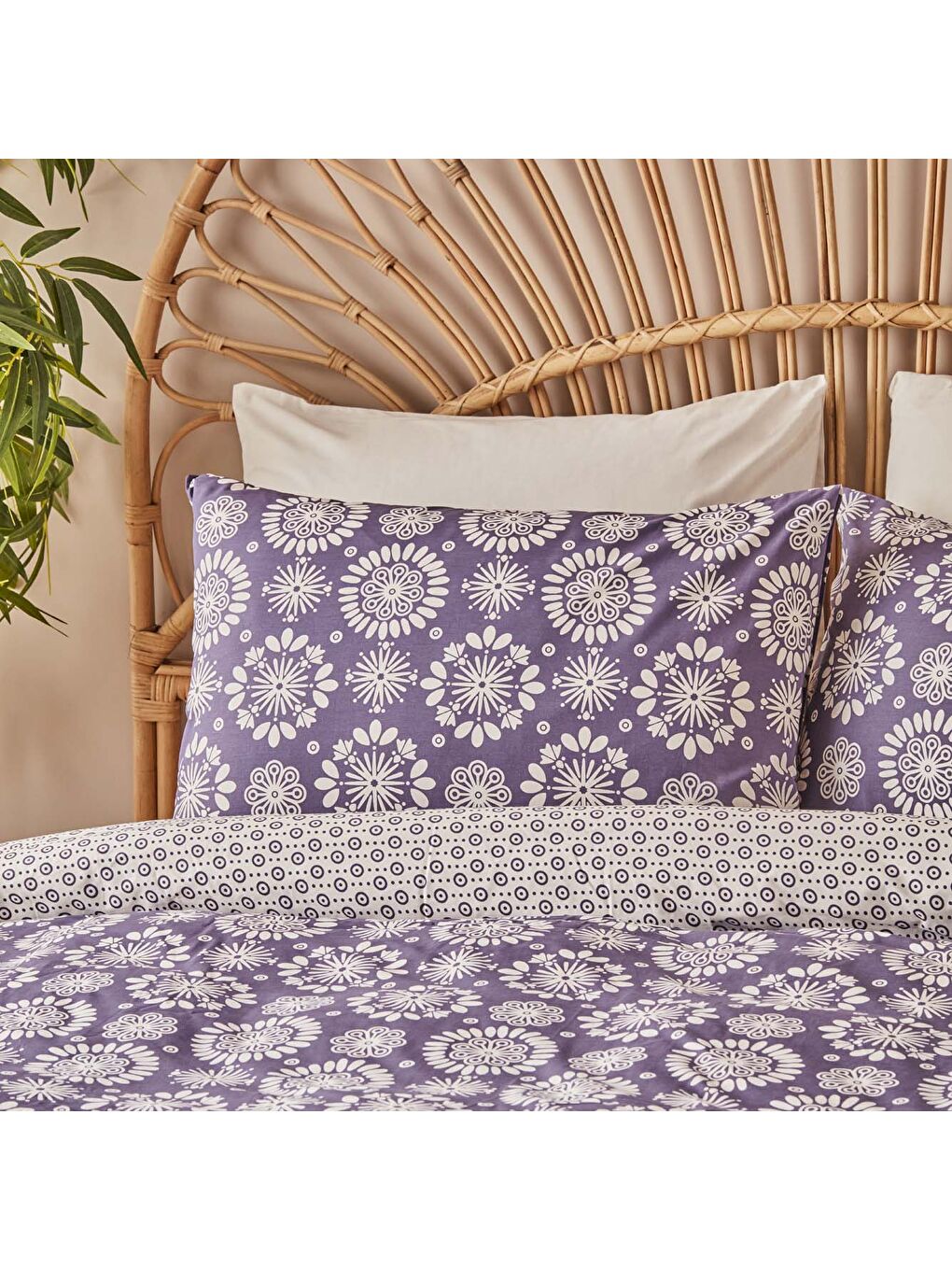 %100 Pamuk Ranforce Misa King Size Nevresim Seti Mor (260x240 cm)-1