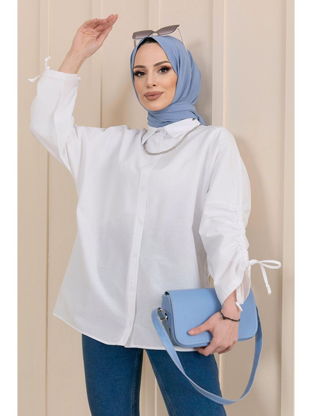 Gömlek Yaka Kadın Beyaz Gömlek - 11443-3