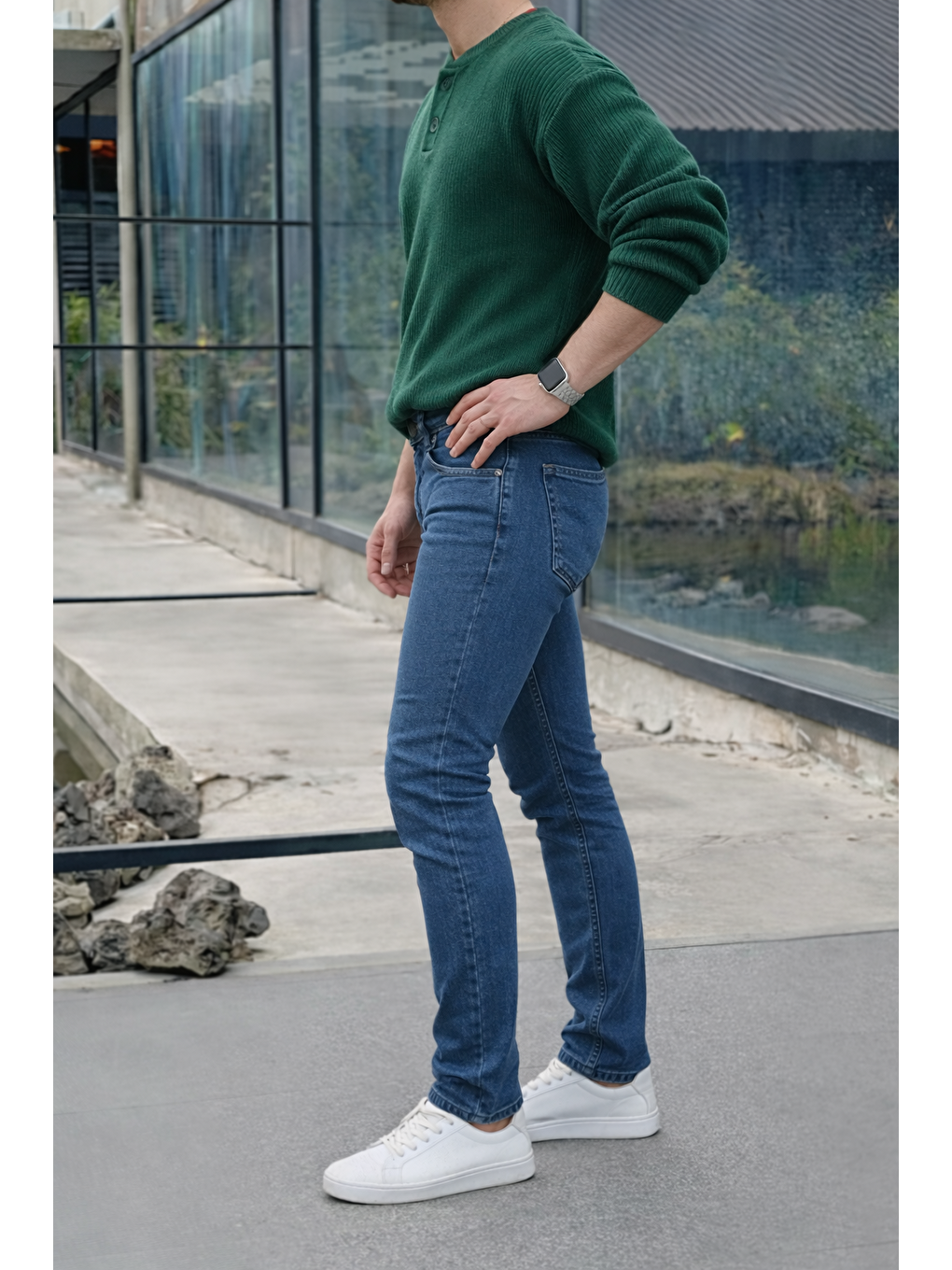 Erkek Yüksek Bel Dar Premium Lacivert Jean Pantolon-4