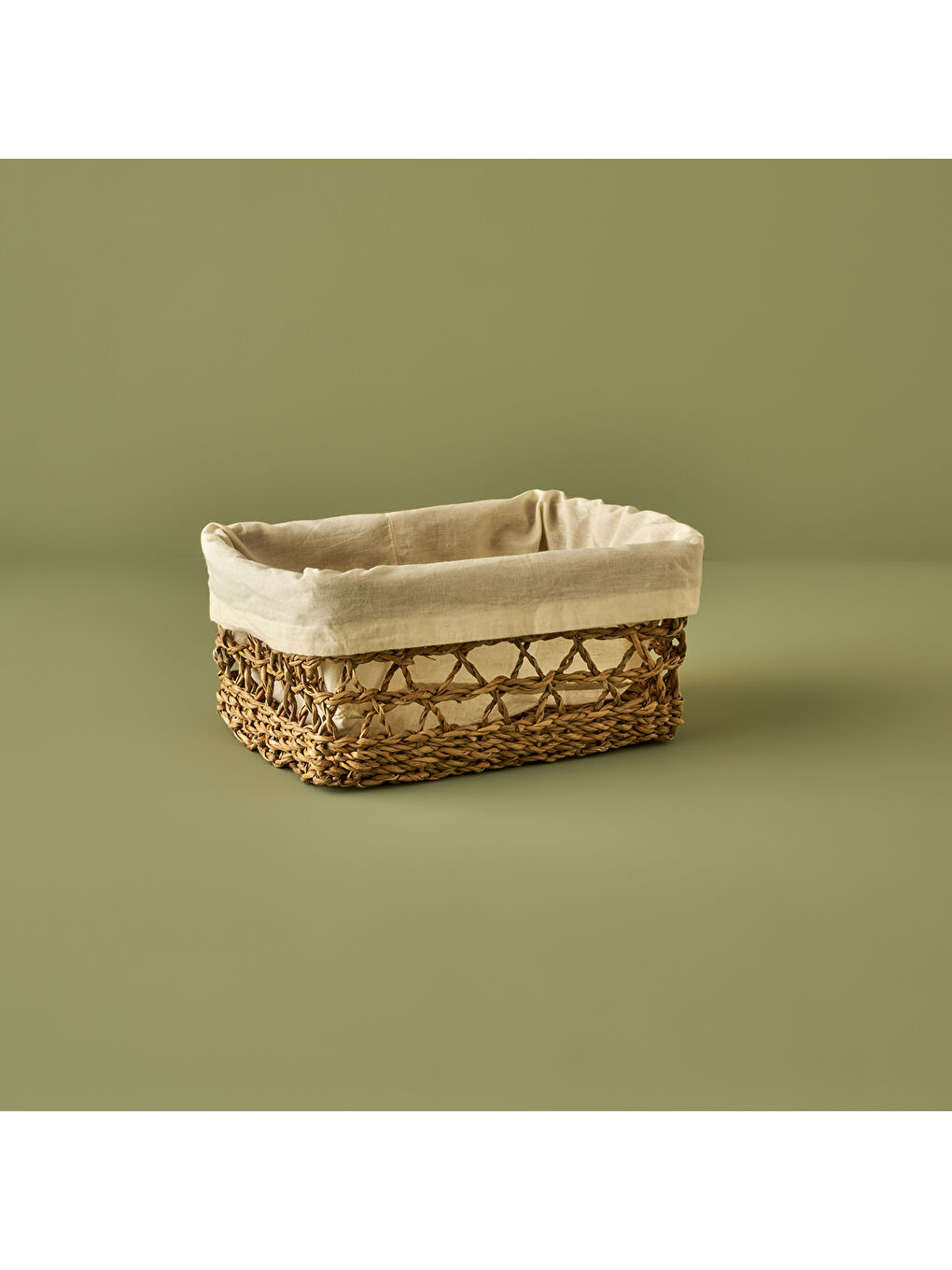 Bej Diana Dikdörtgen Bezli Sepet Naturel (32x22x15 cm)