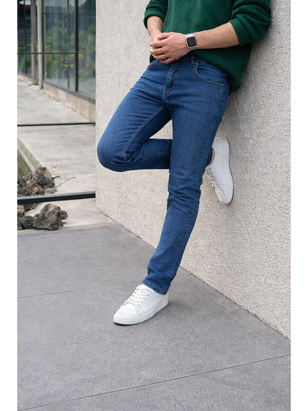 Erkek Yüksek Bel Dar Premium Lacivert Jean Pantolon-5