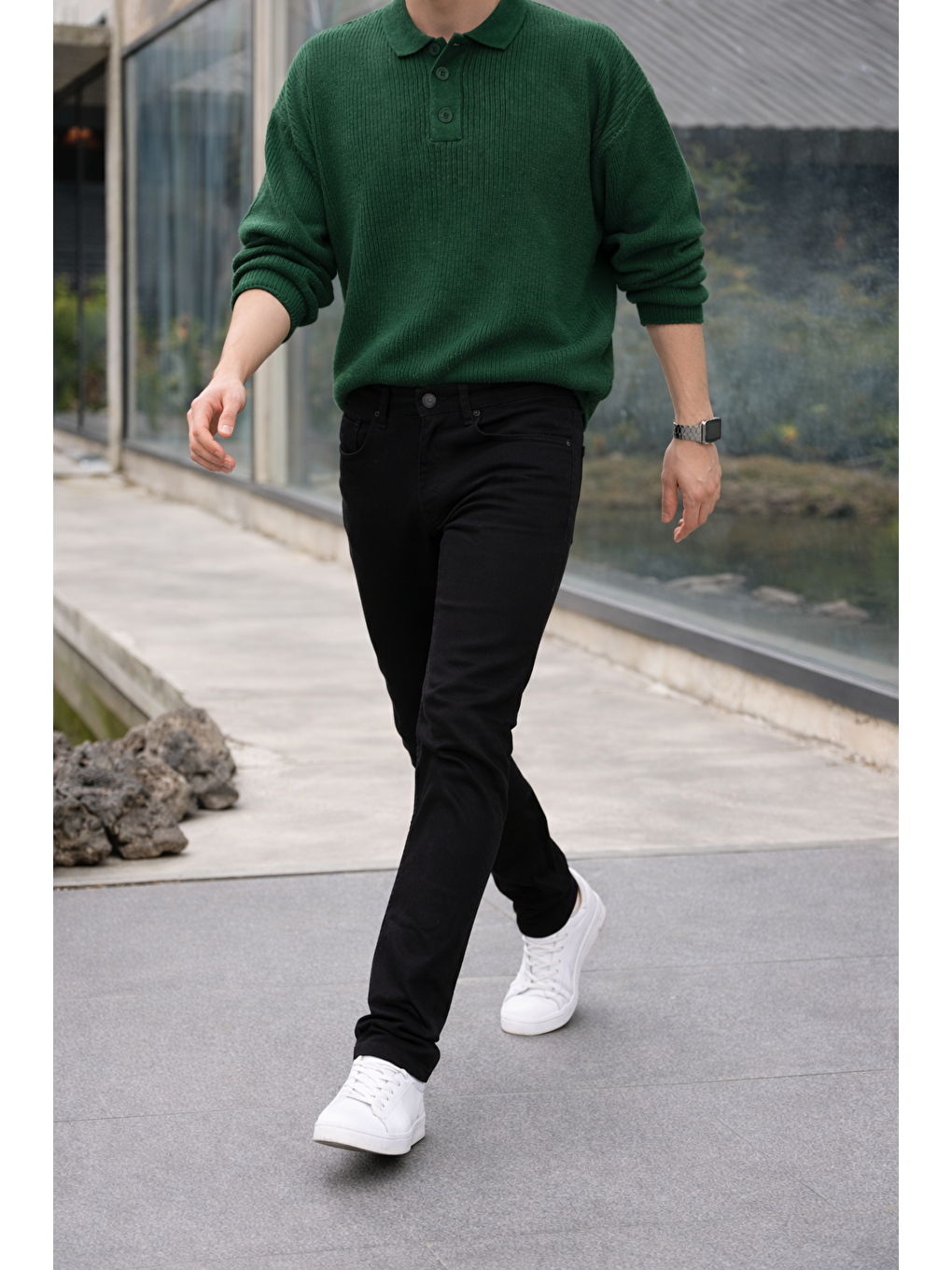 Erkek Yüksek Bel Dar Premium Siyah Jean Pantolon-2