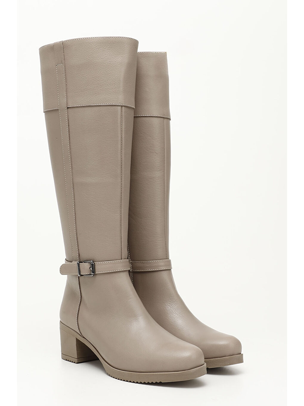 Bej Kadın BEJ-CAMEL Fermuarlı Kalın Topuklu Hakiki Deri Çizme-1