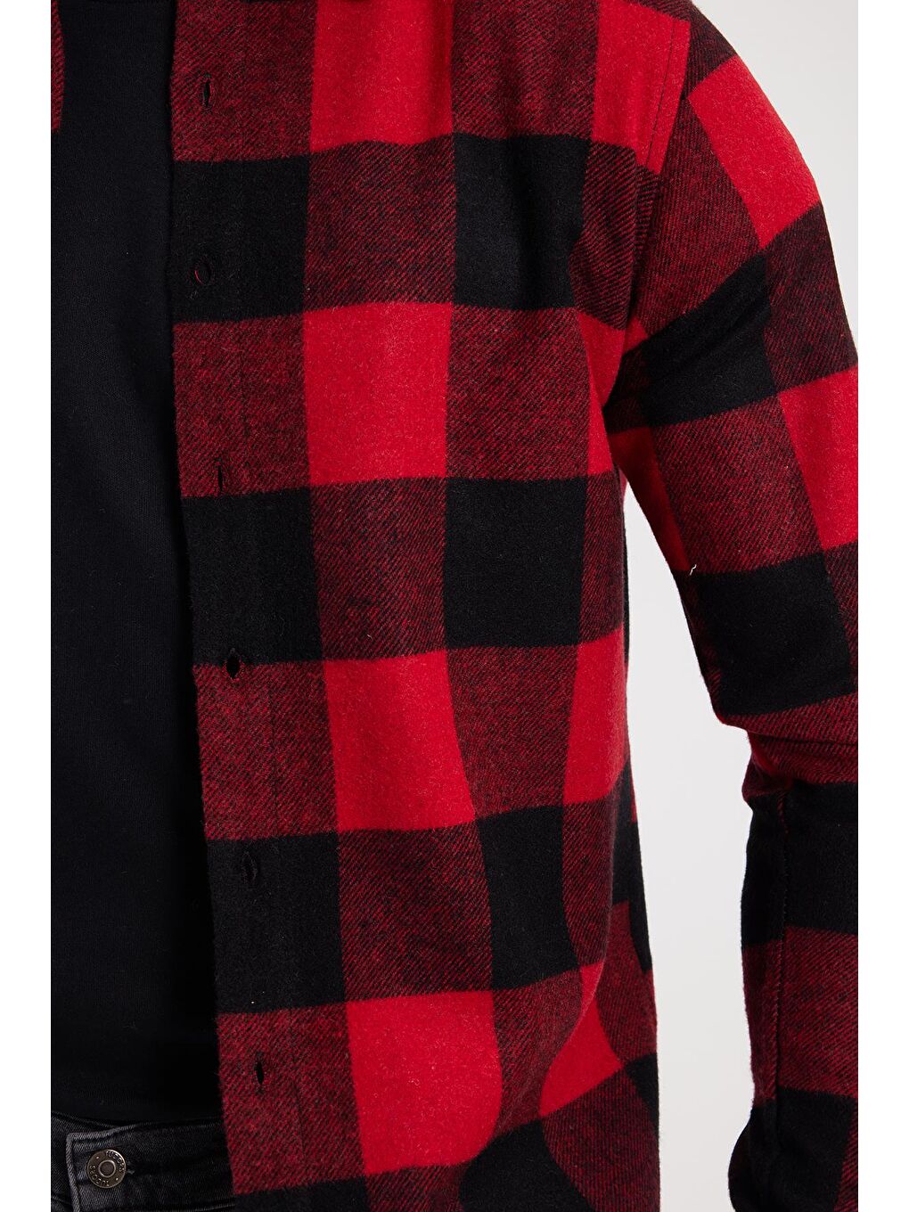 Kırmızı Erkek Slim Fit Dar Kesim Kareli Kışlık Oduncu Gömlek-3