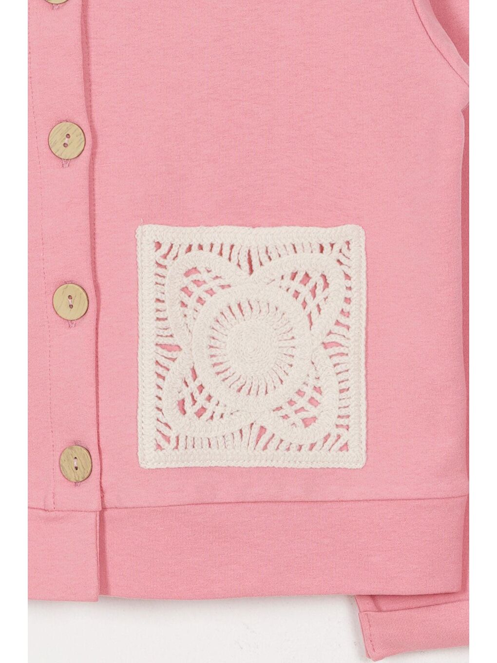 Bisiklet Yaka Uzun Kol Dantel Cep Detaylı Koyu Pembe Renk Kız Çocuk İkili Takım-2