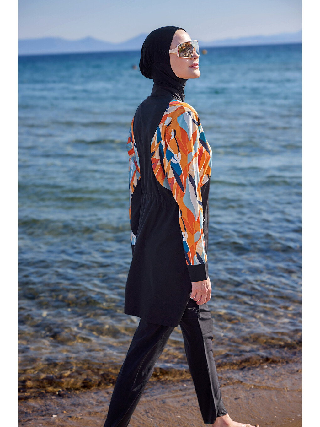 Spor Elastan Tam Kapalı Tesettür Mayo R151 Siyah Lotus-3
