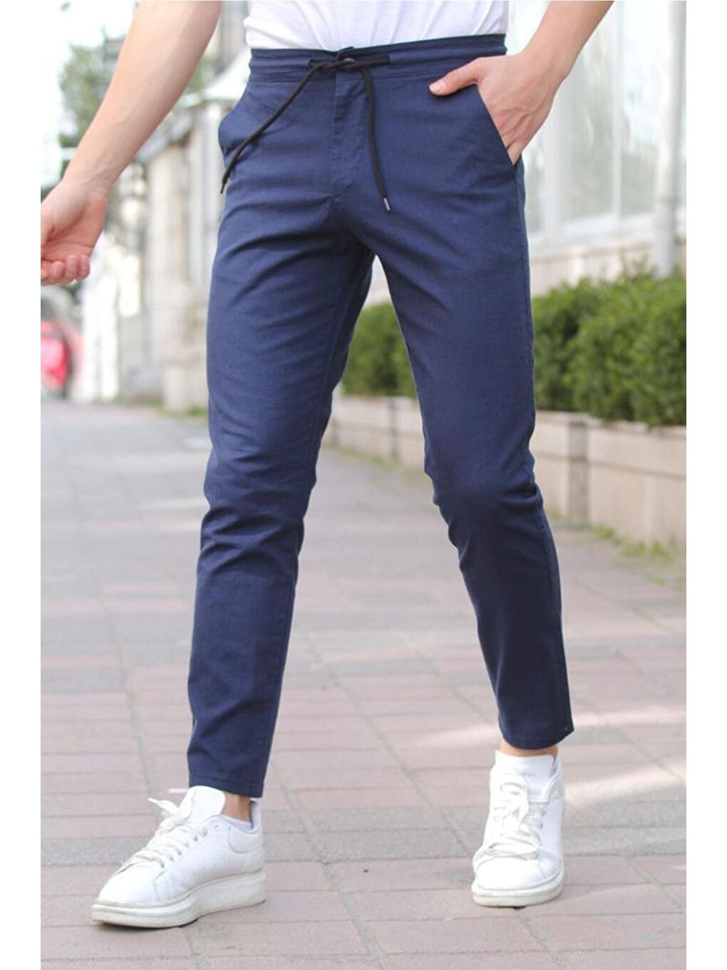 Lacivert Erkek Eganis Ipli Jogger Düğmeli Kumaş Pantolon jggrkmpnt01r0330-1