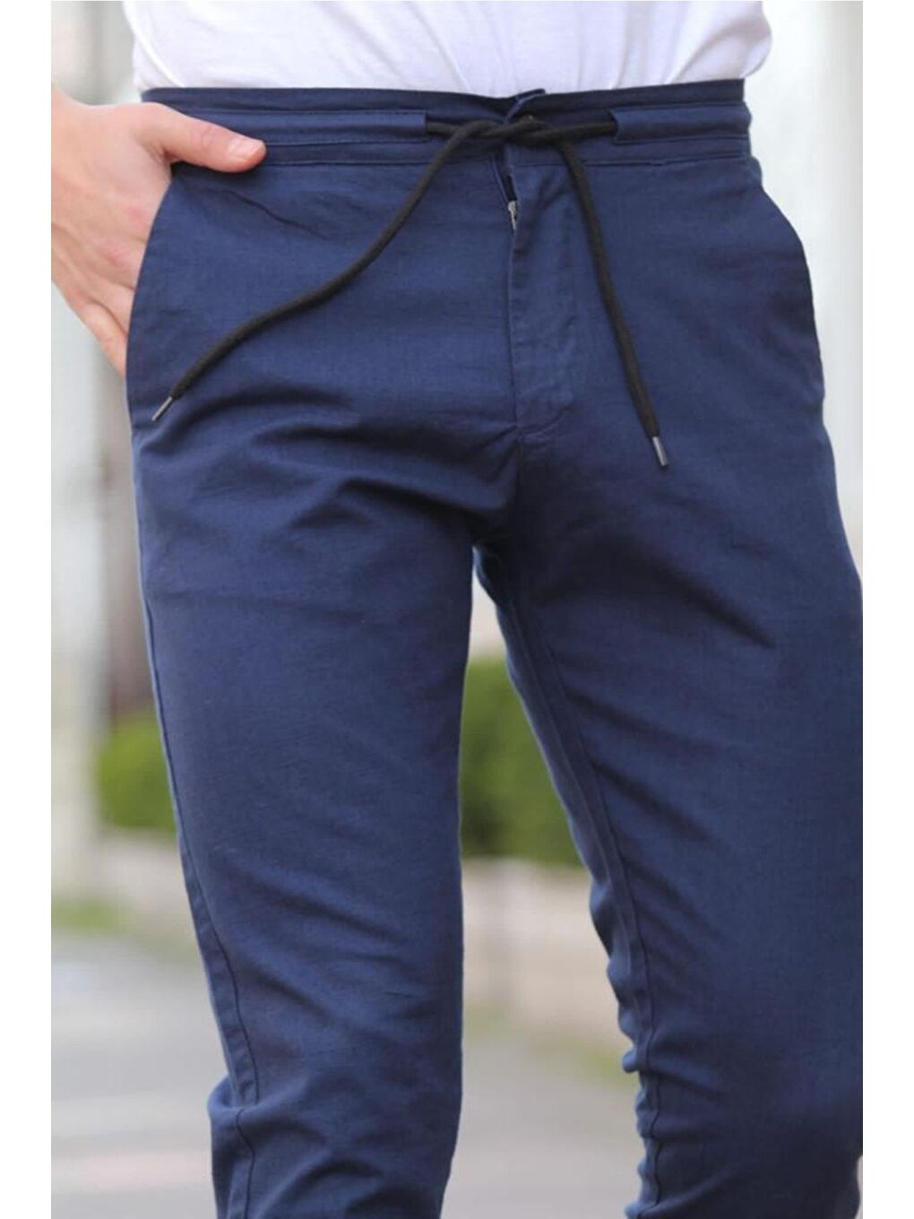 Lacivert Erkek Eganis Ipli Jogger Düğmeli Kumaş Pantolon jggrkmpnt01r0330-2