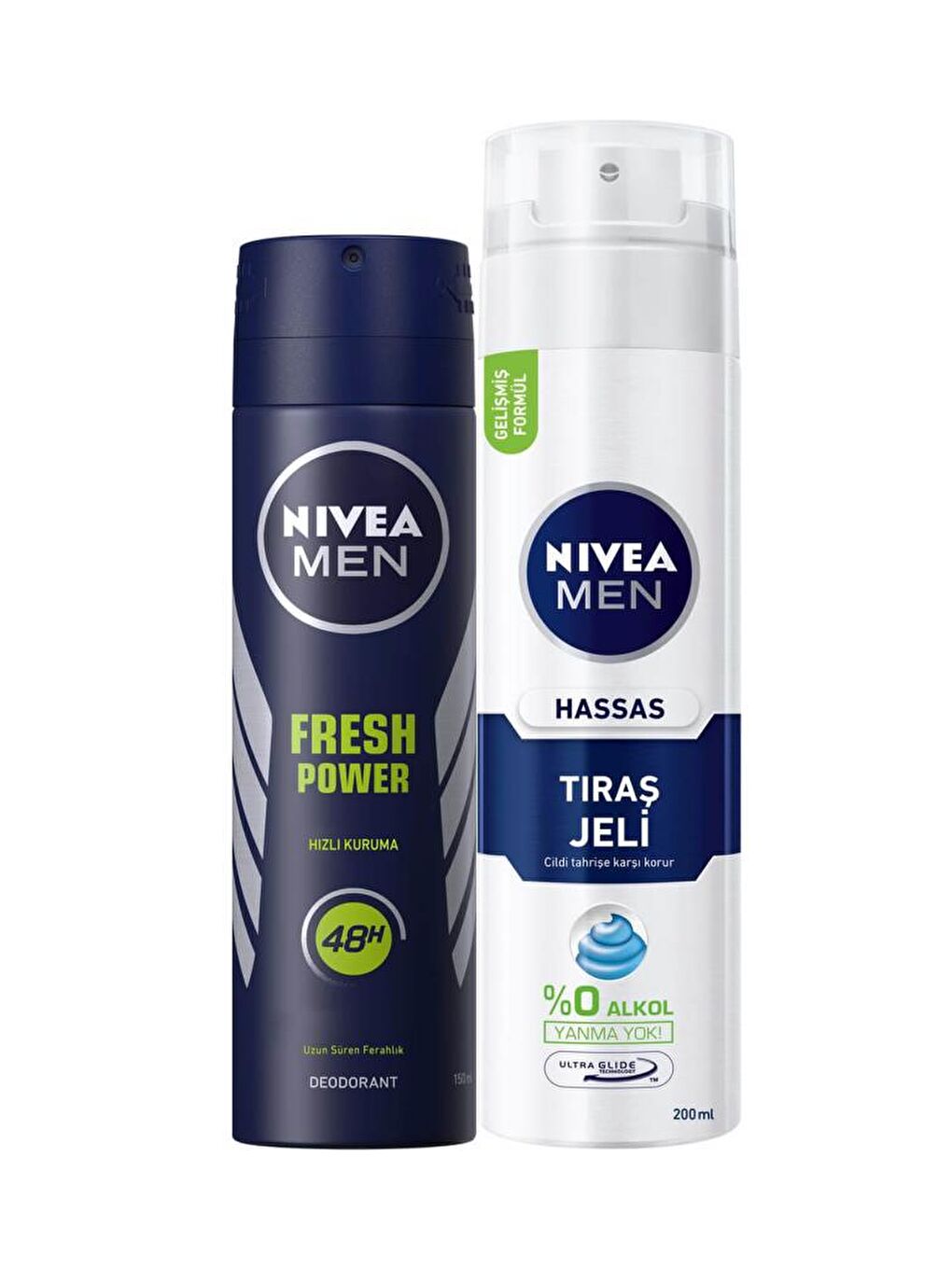 NIVEA Şeffaf Fresh Power Erkek Deodorant Sprey 150 ml + Tıraş Jeli Hassas Ciltler İçin 200 ml