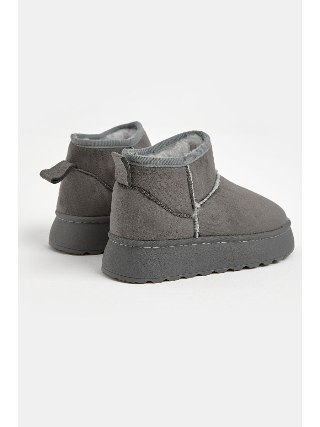 Çocuk Unisex Gri Kalın Poli Taban İçi Kürklü Süet Görünümlü Günlük Bot-3