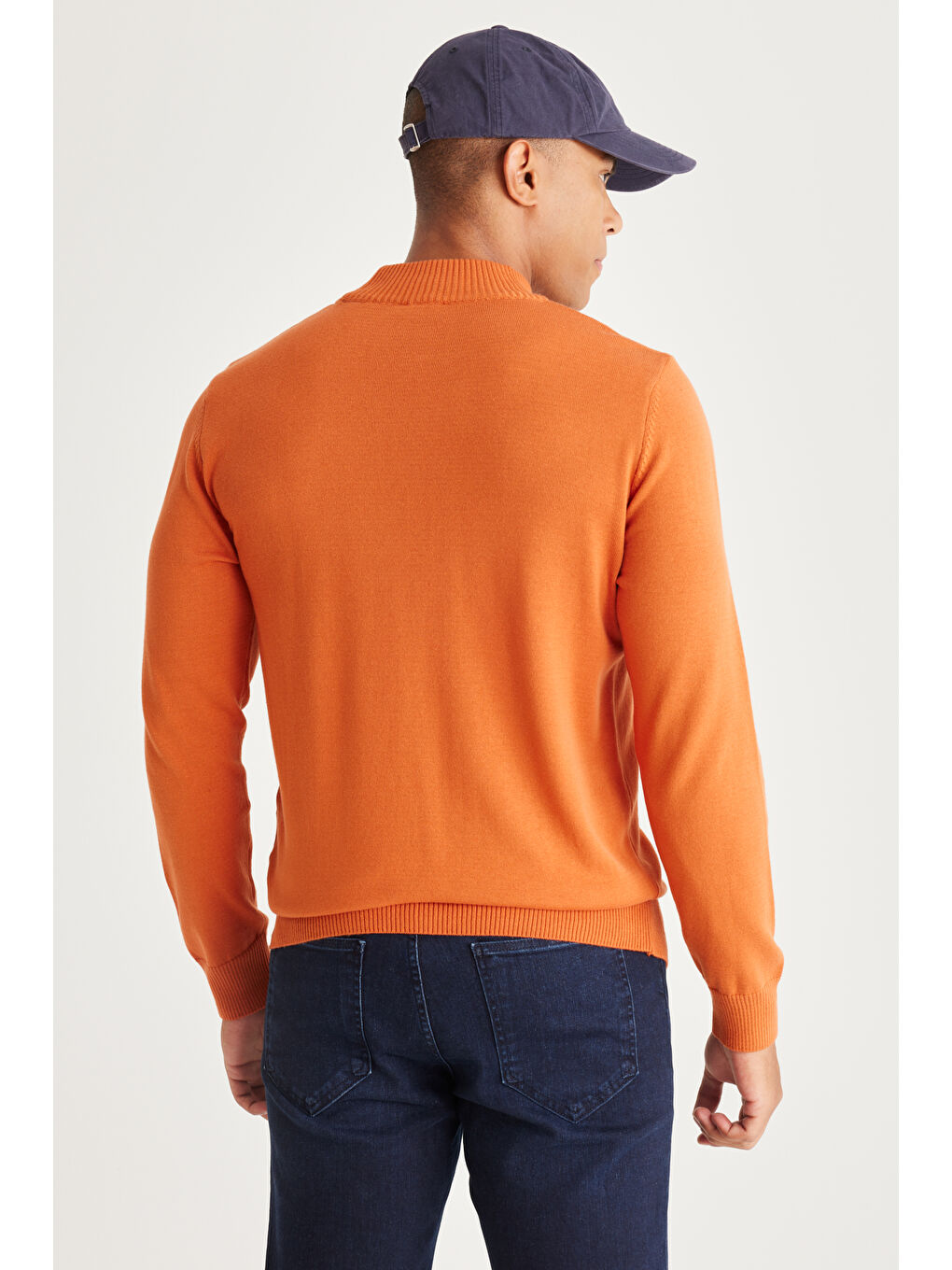 Kahverengi Erkek Kiremit Standart Fit Normal Kesim Yarım Balıkçı Yaka Pamuklu Triko Kazak-5