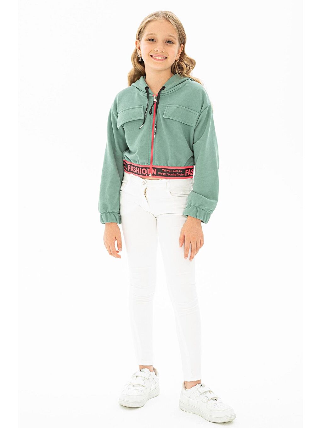 Yeşil Kapüşonlu Uzun Kol Cagla Yesil Renk Kız Çocuk Hırka