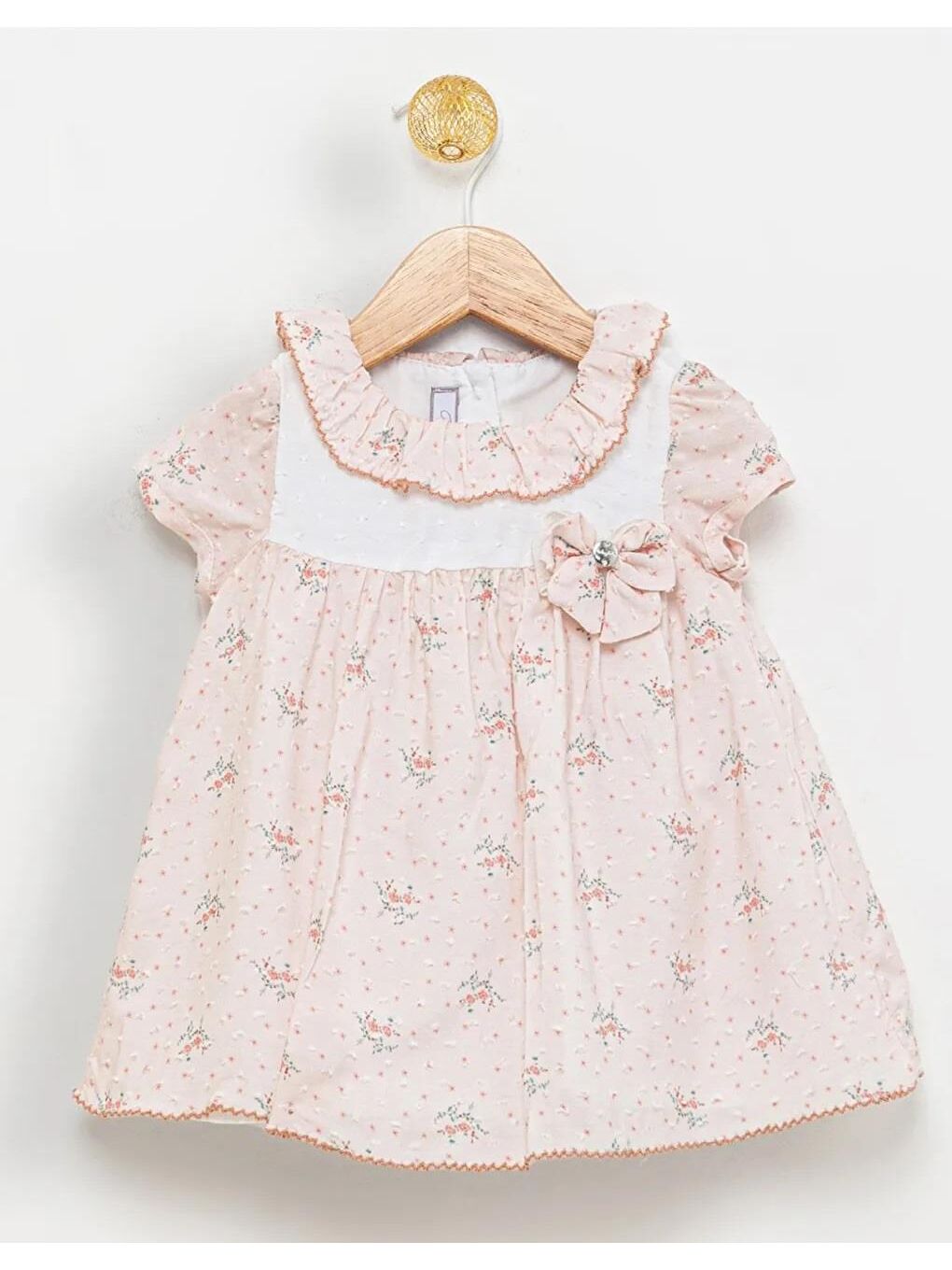 Pembe Kız Bebek Çiçek Desenli Yaka Detaylı Yazlık Elbise