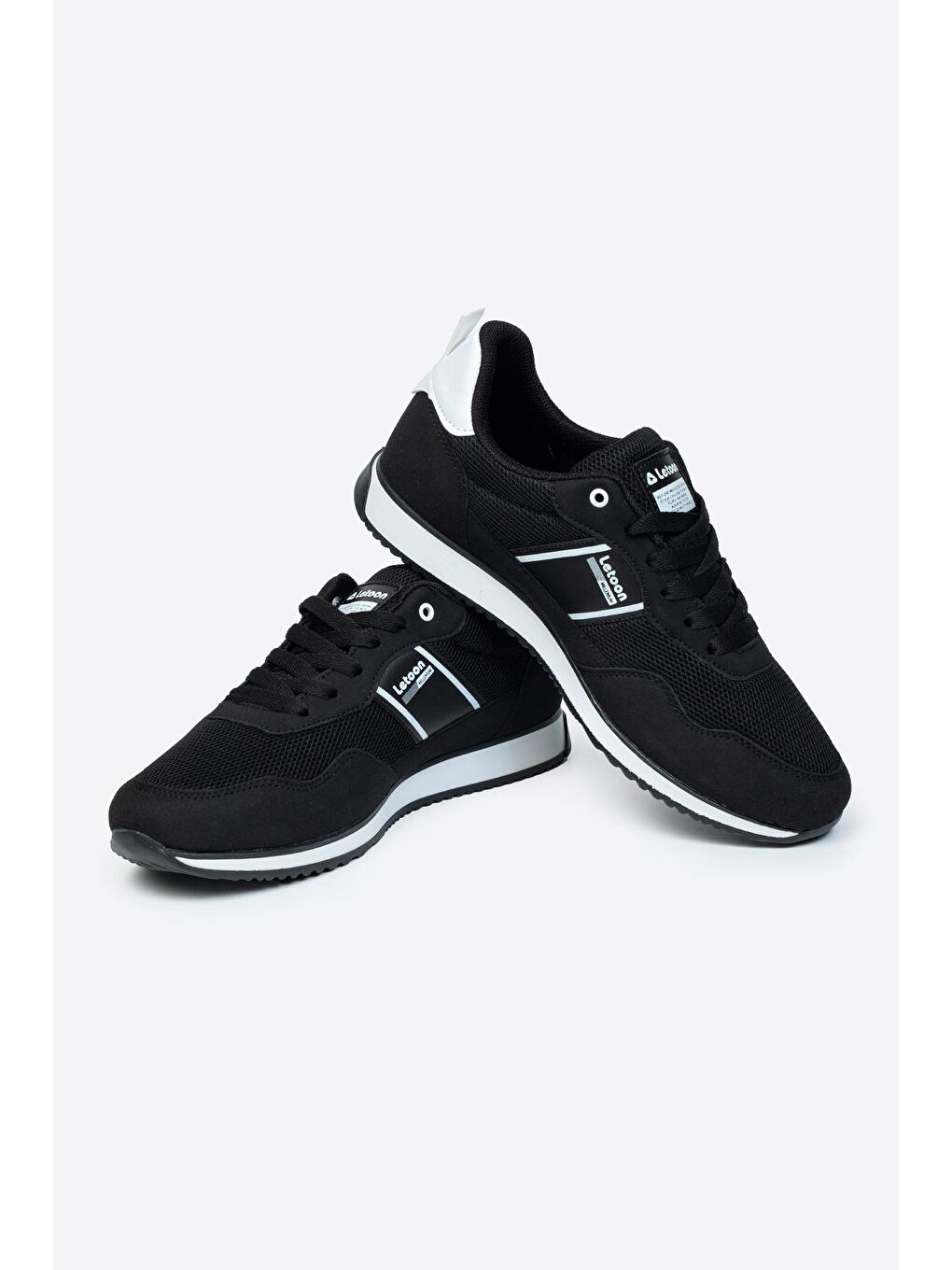 Siyah Yuvarlak Burunlu Bağcıklı Erkek Spor Ayakkabı-4