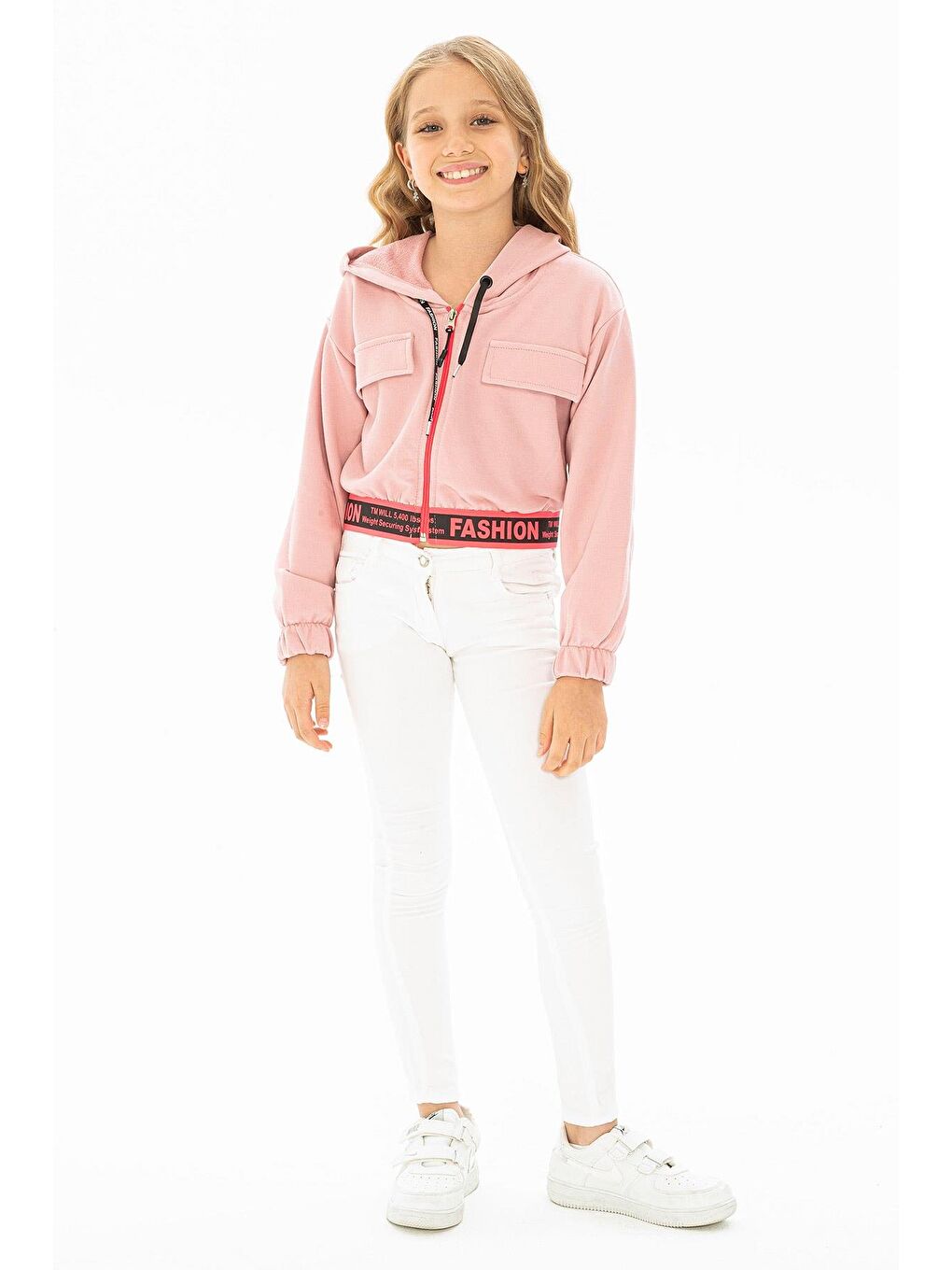 Kapüşonlu Uzun Kol Pembe Renk Kız Çocuk Hırka