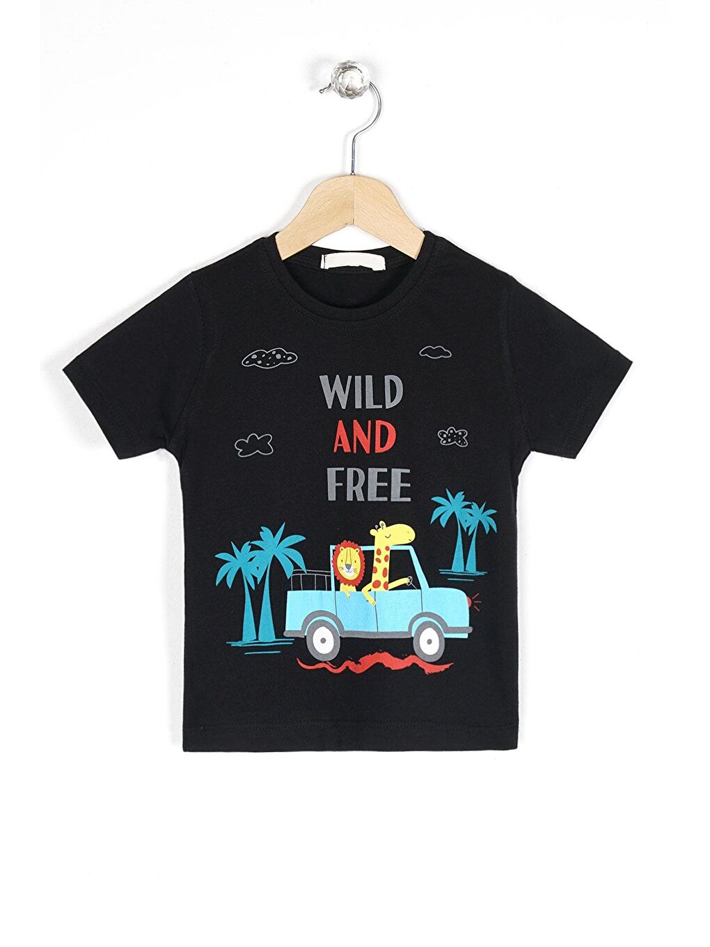 Zepkids Bisiklet Yaka Kısa Kol Araba Baskılı Siyah Renk Erkek Çocuk Tshirt