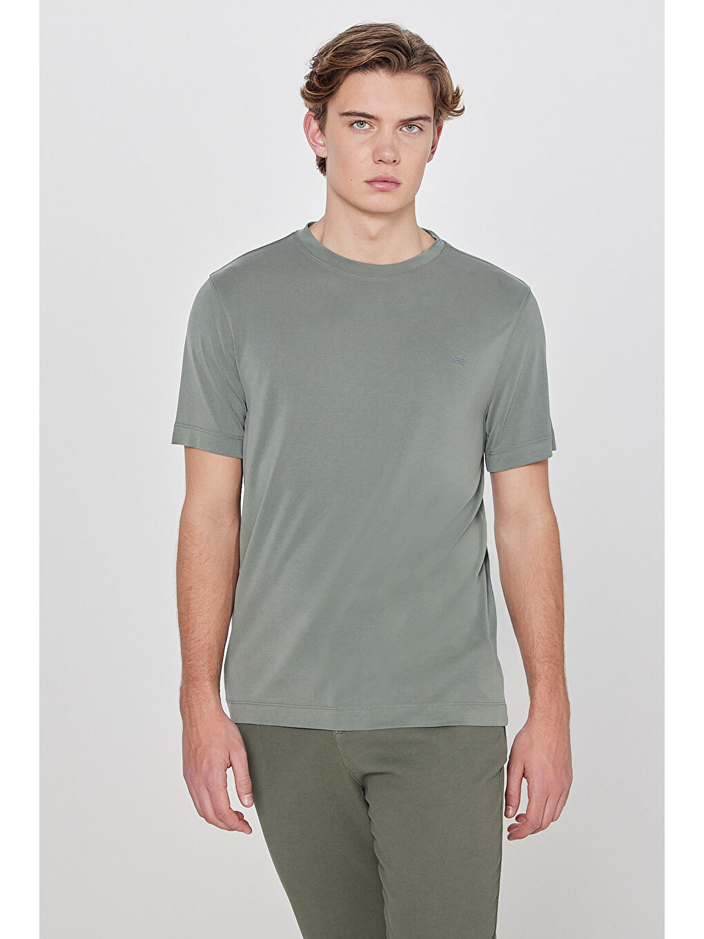 Haki Regular Fit Bisiklet Yaka Tişört