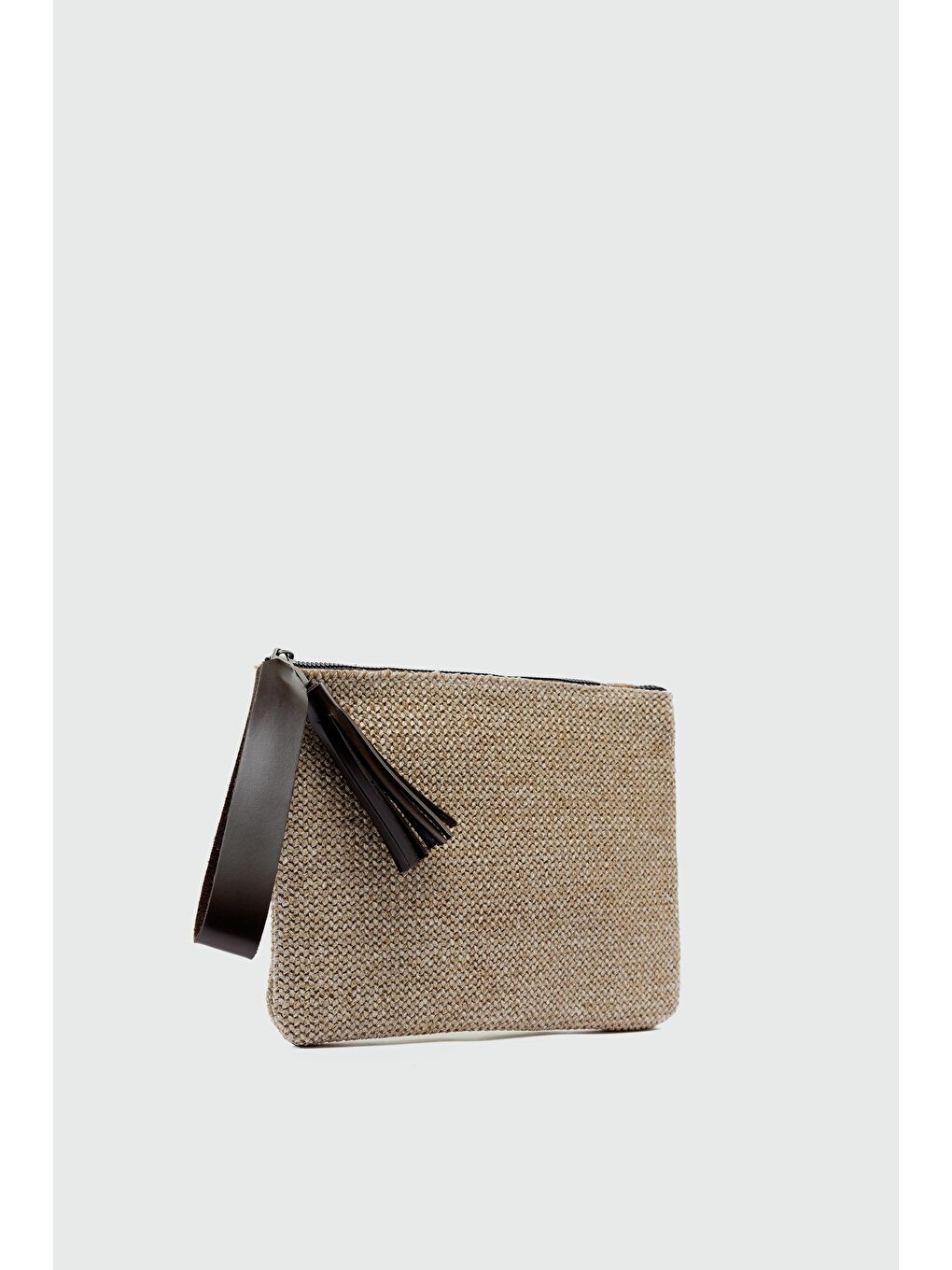 Kahverengi Juno Püskül Detaylı Hasır Clutch Çanta Kahve-3