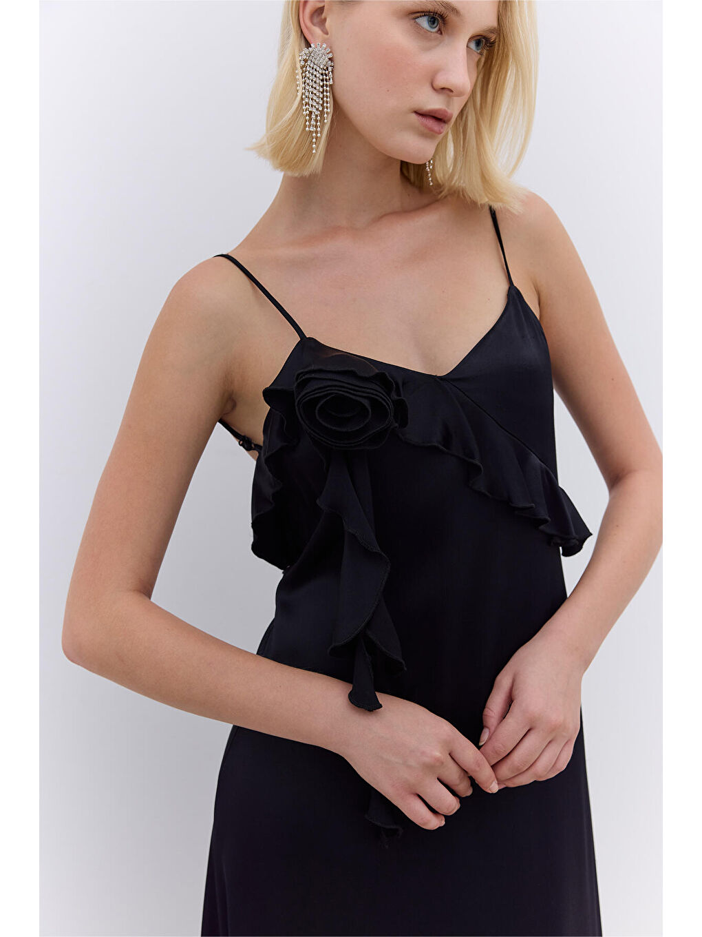 Rosalie Askılı Abiye Elbise Siyah-1