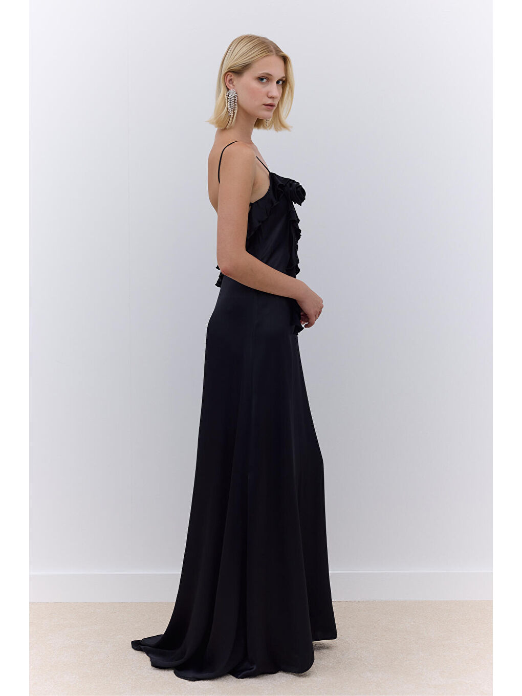 Rosalie Askılı Abiye Elbise Siyah-3