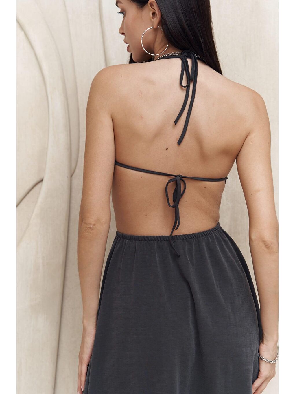 Coachella Antrasit Crop Elbise Takım-6