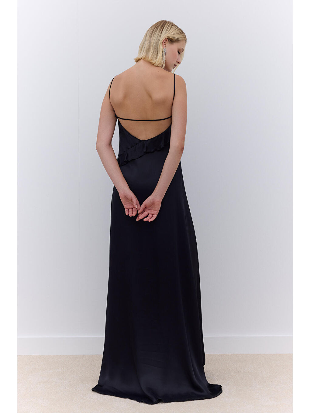 Rosalie Askılı Abiye Elbise Siyah-4