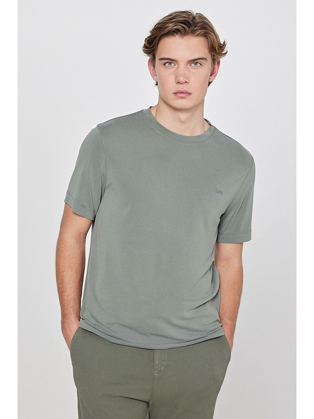 Haki Regular Fit Bisiklet Yaka Tişört-1