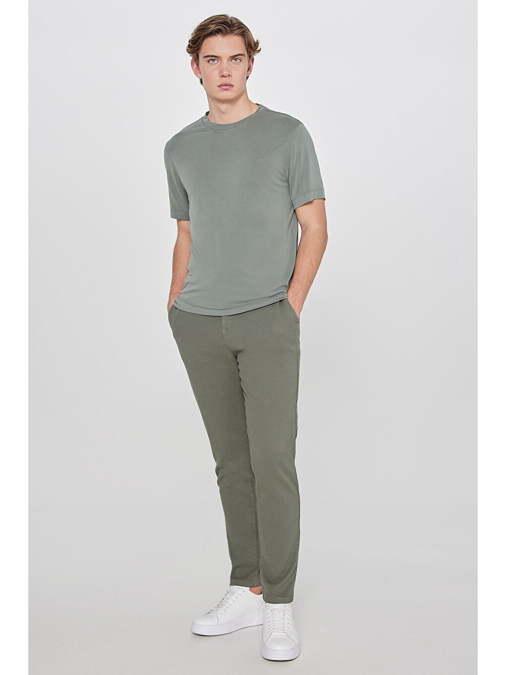 Haki Regular Fit Bisiklet Yaka Tişört-2