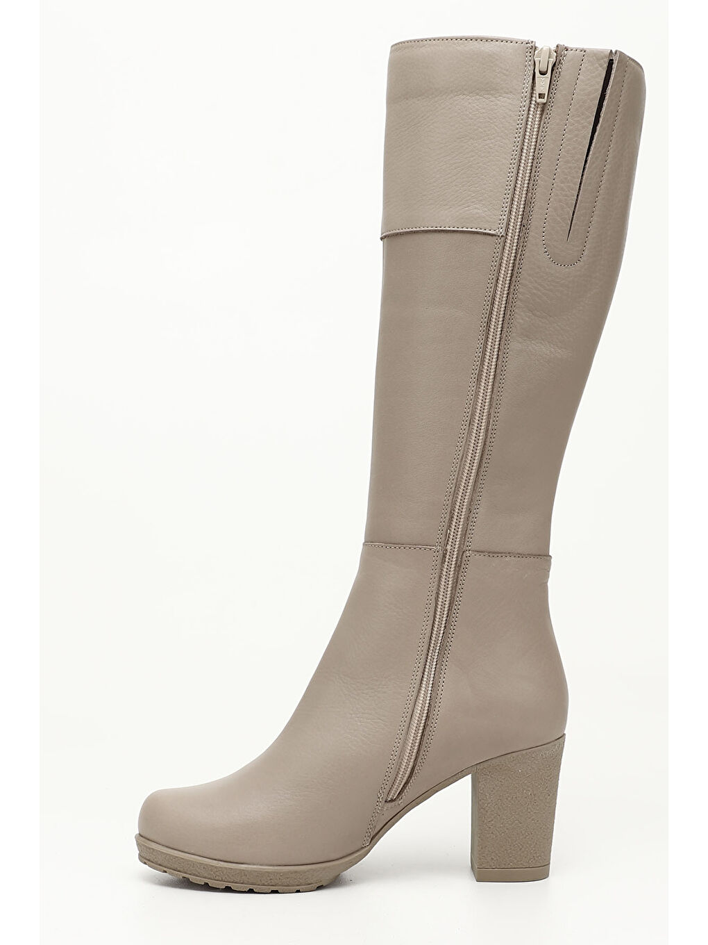 Bej Kadın BEJ-CAMEL Fermuarlı Kalın Topuklu Hakiki Deri Çizme-2