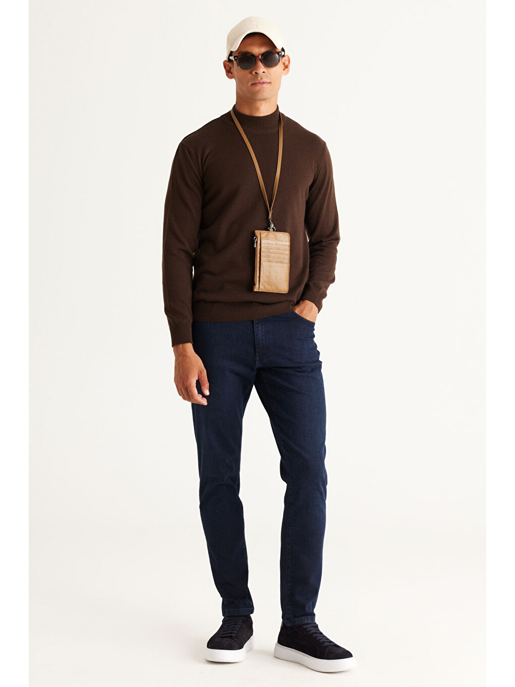 Erkek Kahverengi Standart Fit Normal Kesim Yarım Balıkçı Yaka Pamuklu Triko Kazak-4