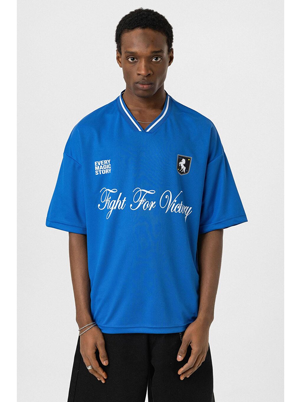 Mavi Baskılı Oversize Forma Tişört Saks-2