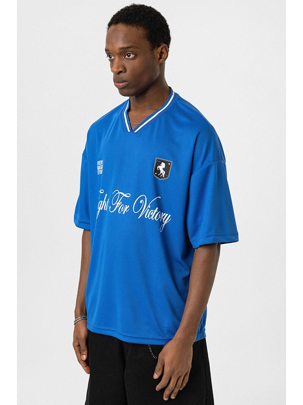 Mavi Baskılı Oversize Forma Tişört Saks-3