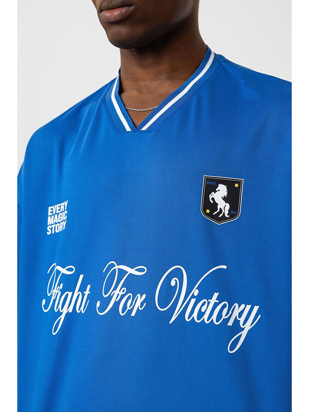 Mavi Baskılı Oversize Forma Tişört Saks-5