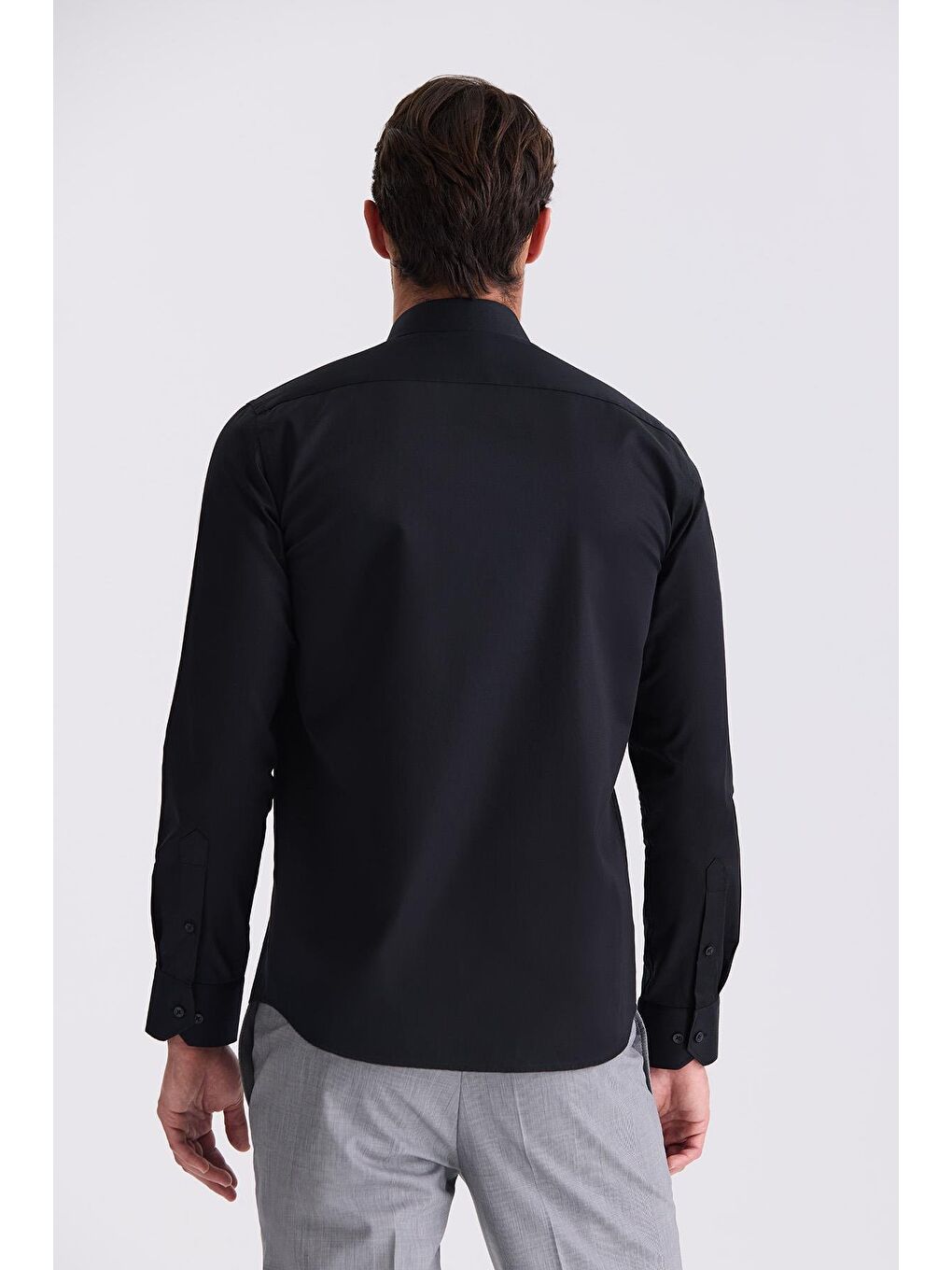 Siyah Slim Fit Basic Düğmeli %100 Pamuk Gömlek-2