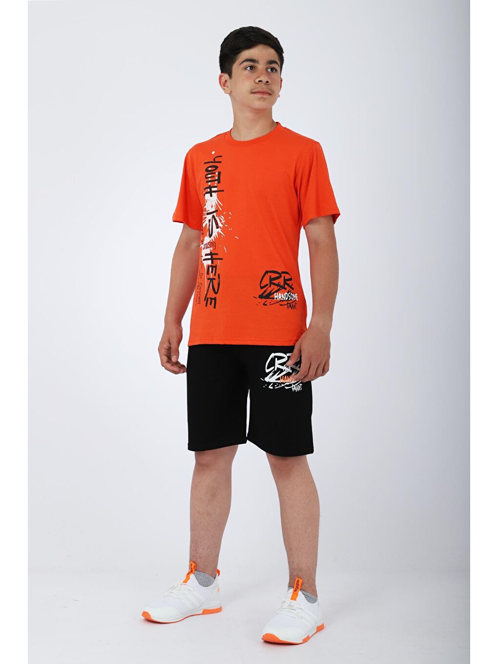 Turuncu Erkek Çocuk Tshirt Şort Yazlık Takım Youth is Here Baskılı-1