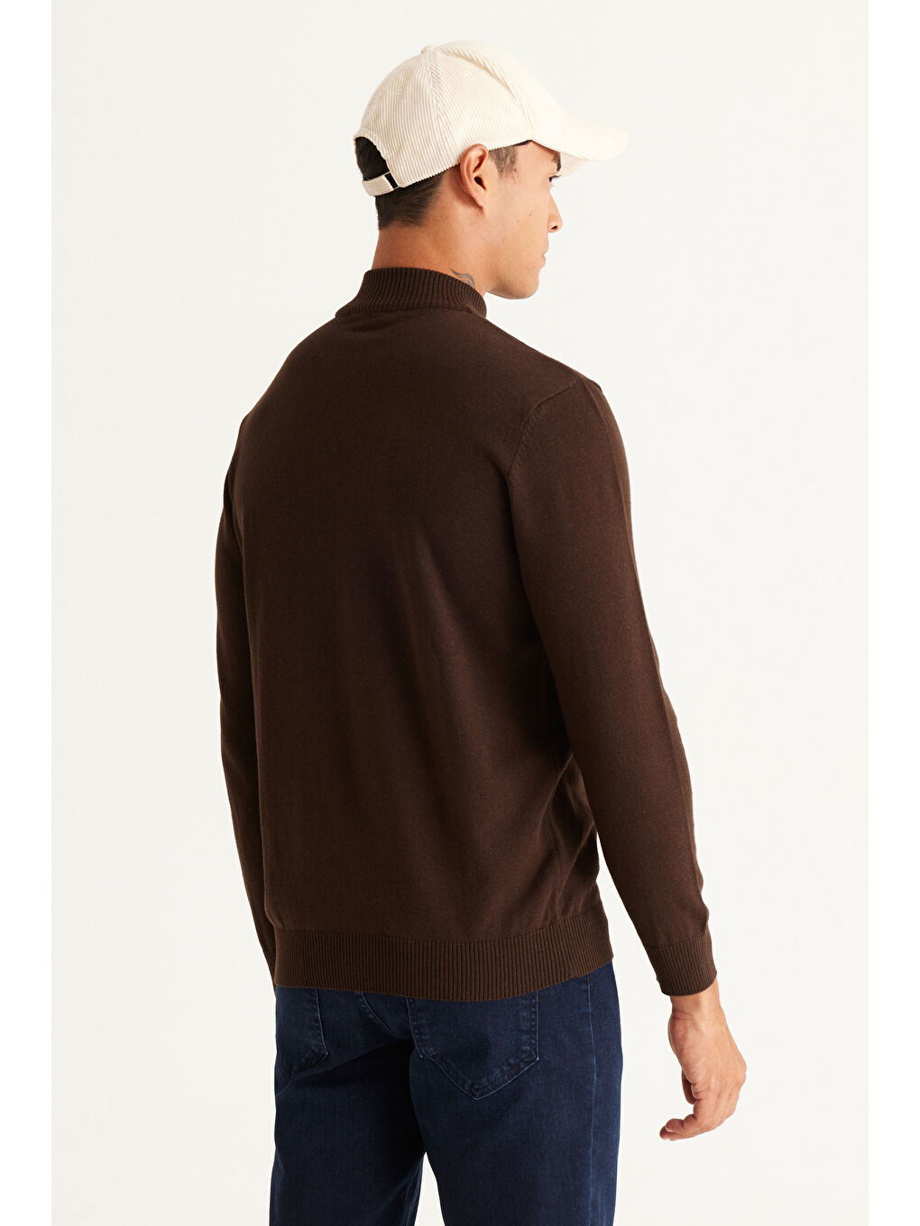 Erkek Kahverengi Standart Fit Normal Kesim Yarım Balıkçı Yaka Pamuklu Triko Kazak-5