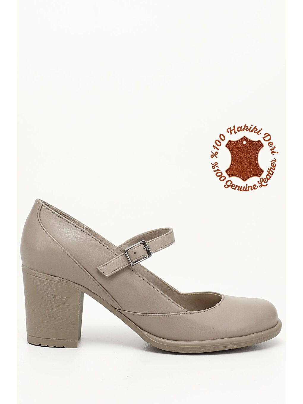 Bej Kadın BEJ-CAMEL Kalın Topuklu Hakiki Deri Ayakkabı