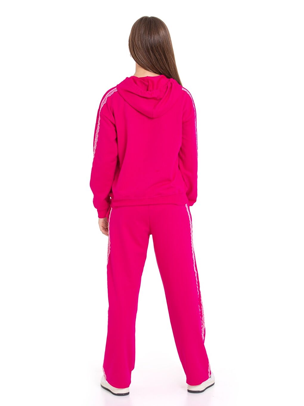 Fuşya Kız Çocuk Eşofman Takımı Nakış Seritli Kapüşonlu Fermuarlı 2 İplik 12215.1-3