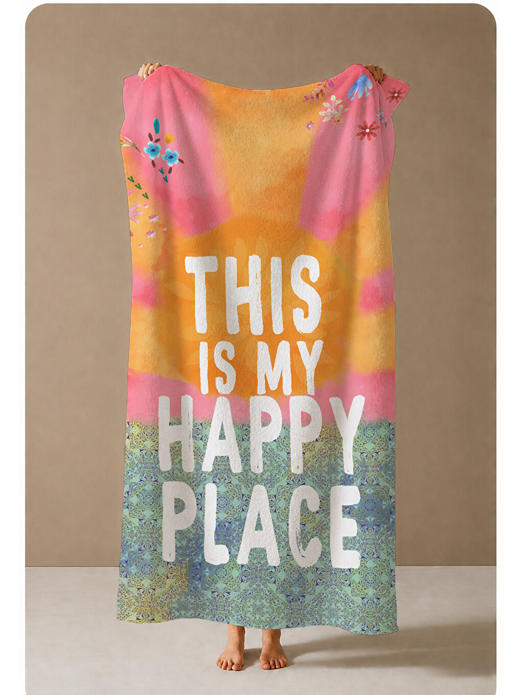 Mavi Renkli Gradyan This Is My Happy Place Yazılı 70x150 Cm Dijital Baskılı Plaj Ve Banyo Havlusu-3