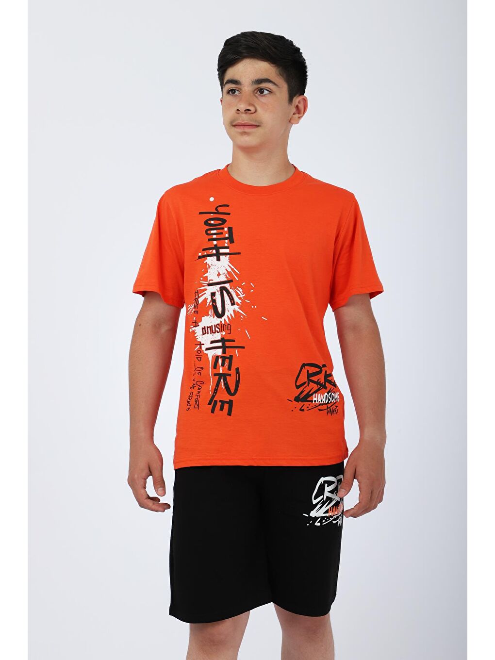 Turuncu Erkek Çocuk Tshirt Şort Yazlık Takım Youth is Here Baskılı-3