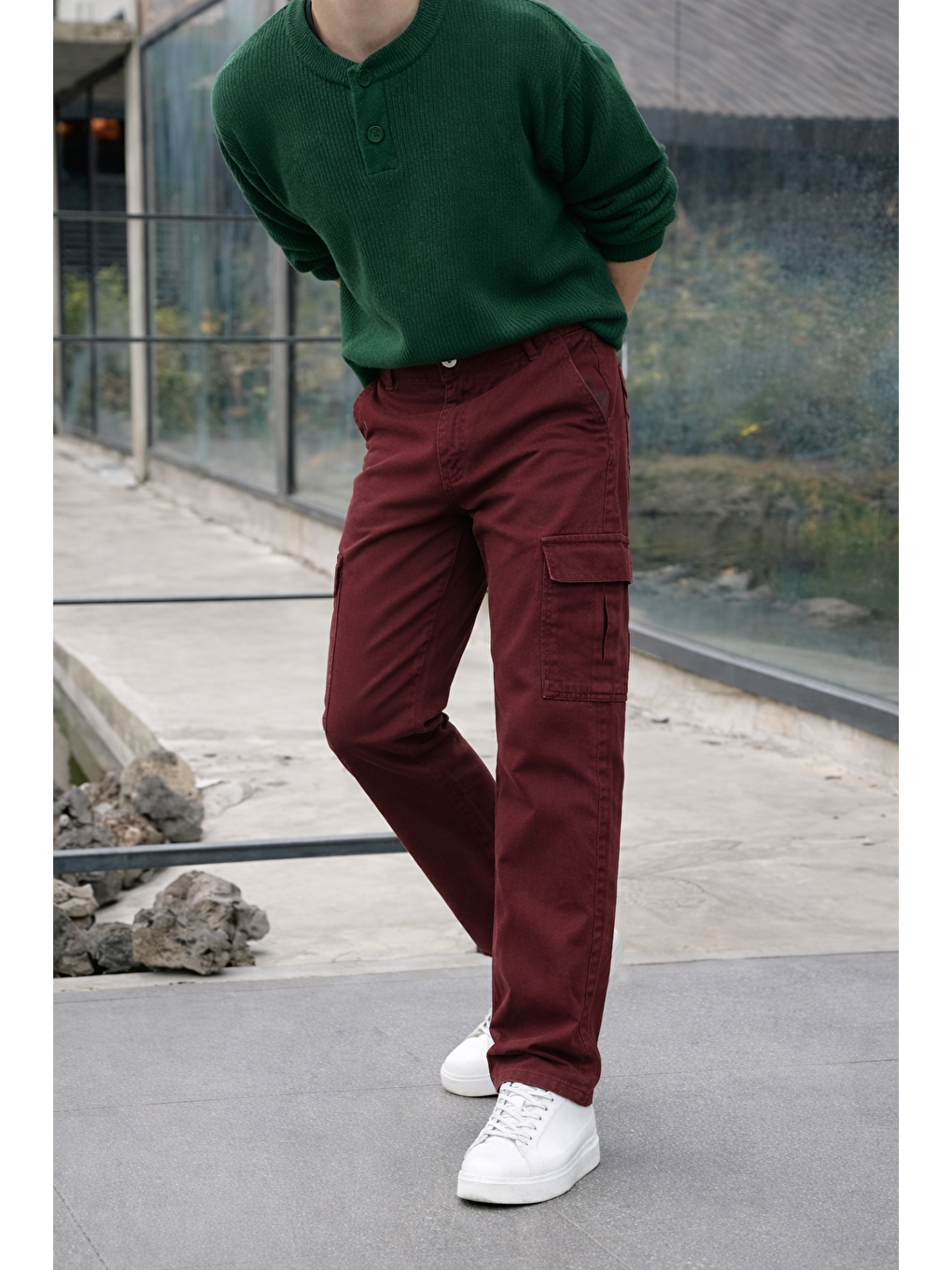 Kahverengi Erkek Yüksek Bel Premium Kiremit Kargo Baggy Pantolon-1