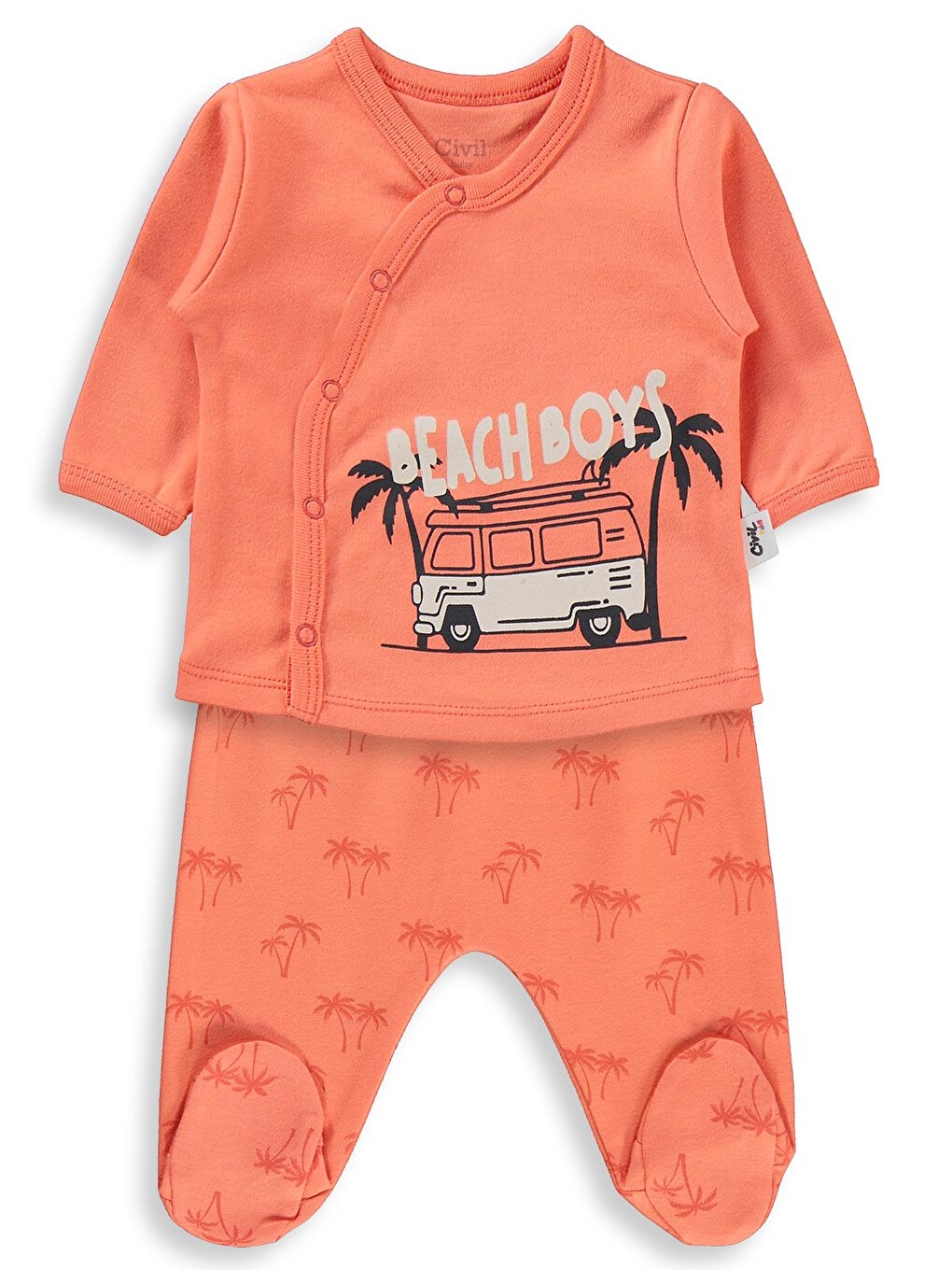 Mercan Baby Beach Boys Baskılı Zıbın Takımları - Kırmızı-1
