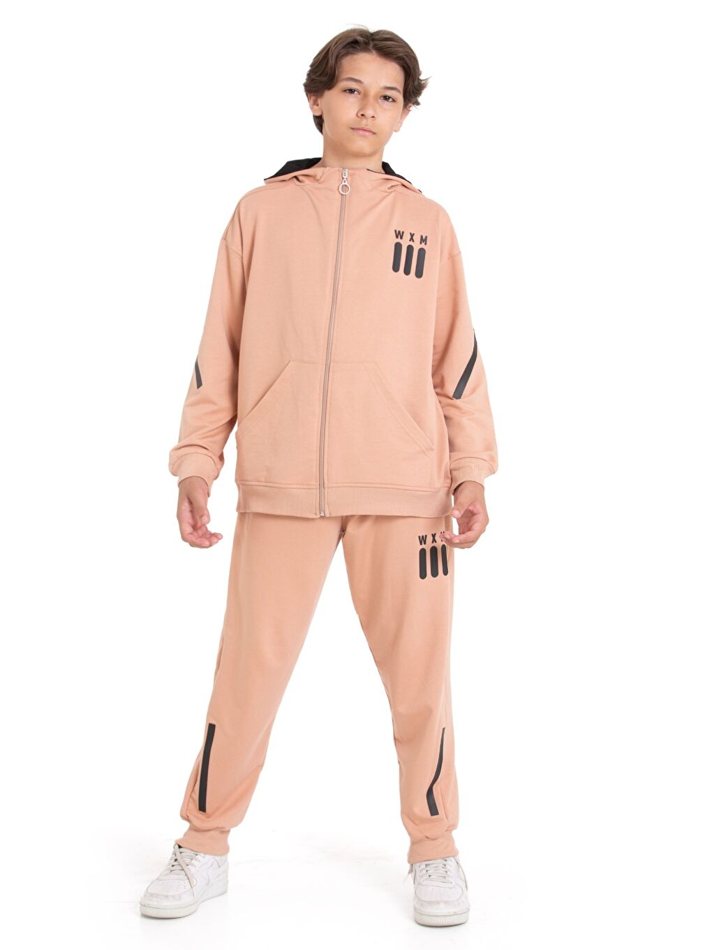 Ekru Erkek Çocuk Eşofman Takımı - 2 İplik-Fermuarlı- Kapüşonlu 1216.1-1