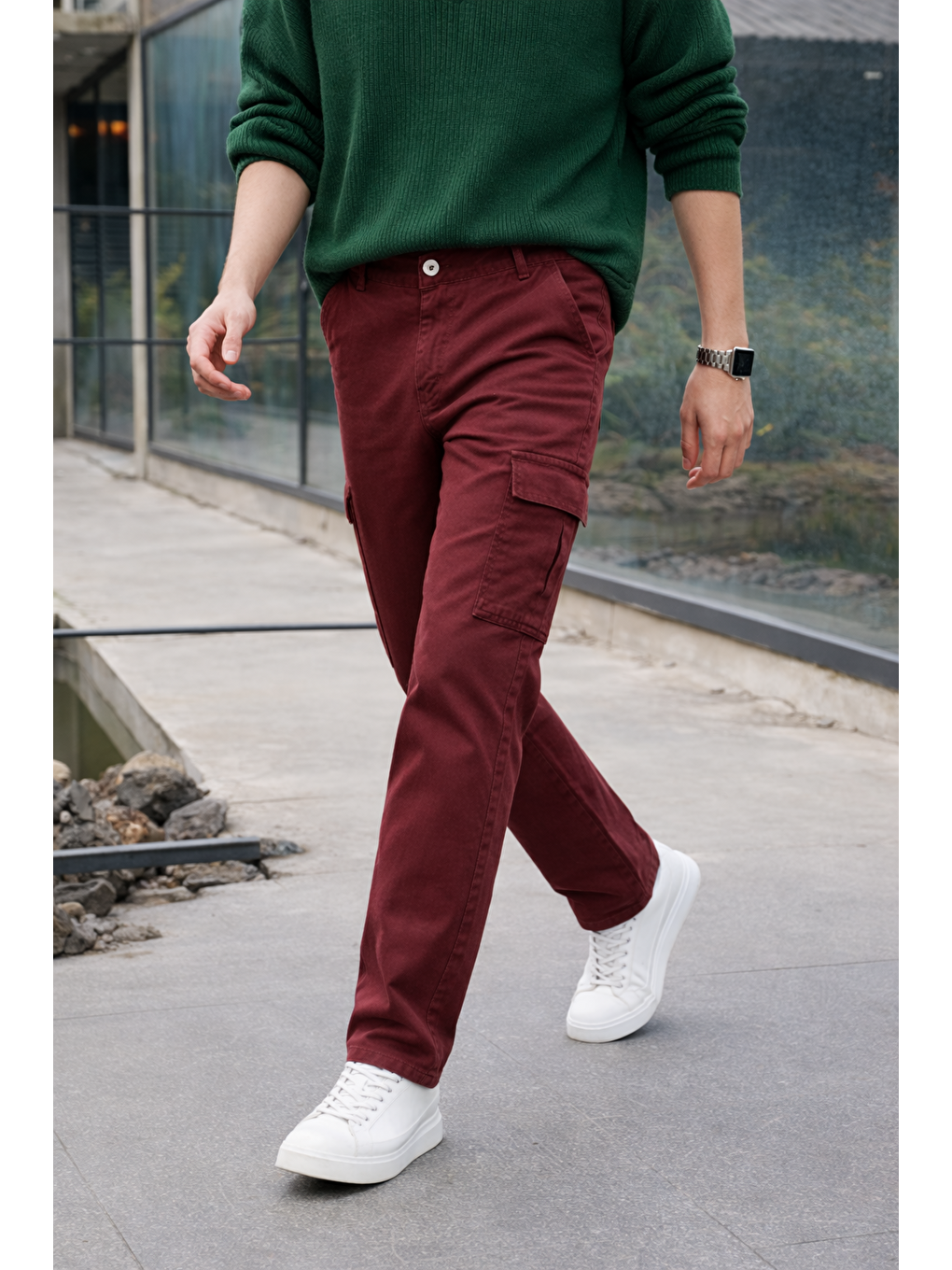 Kahverengi Erkek Yüksek Bel Premium Kiremit Kargo Baggy Pantolon-2