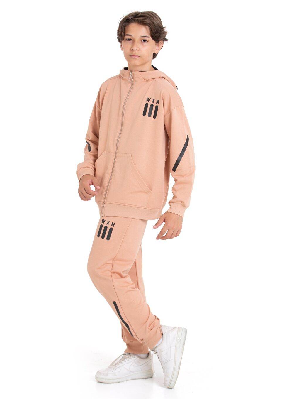 Ekru Erkek Çocuk Eşofman Takımı - 2 İplik-Fermuarlı- Kapüşonlu 1216.1-2