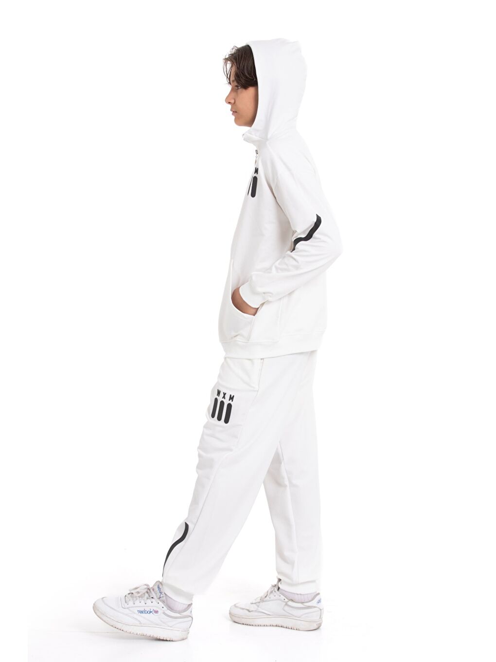 Beyaz Erkek Çocuk Eşofman Takımı - 2 İplik-Fermuarlı- Kapüşonlu 1216.1-3