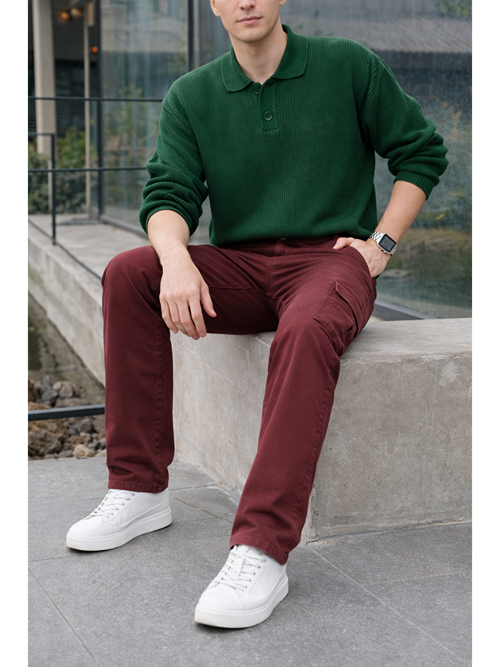 Kahverengi Erkek Yüksek Bel Premium Kiremit Kargo Baggy Pantolon-3